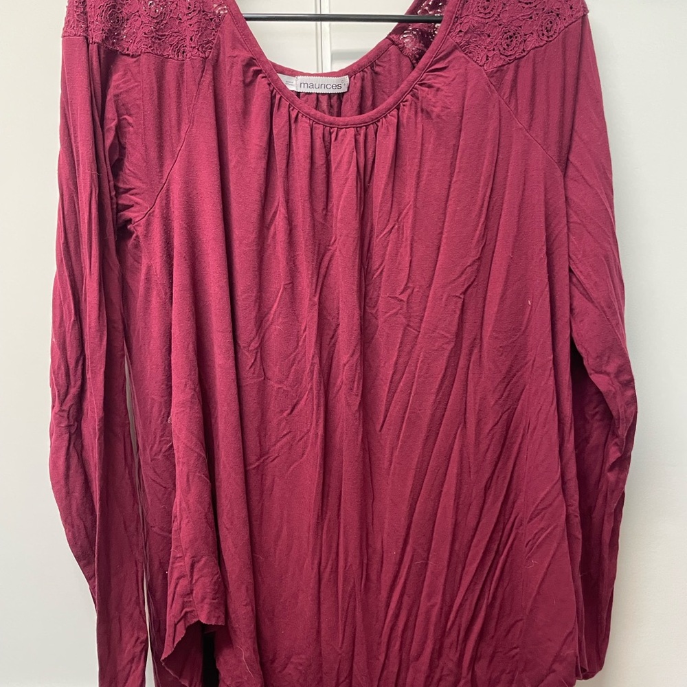 Maurices Maroon Lace Accent top